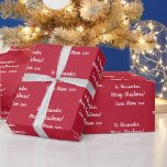 Papel De Regalo Red To Name Merry Christmas from Mom Typography<br><div class="desc">Diseño de envoltura de regalo de Navidades de tipografía personalizada roja. Manténgalo sencillo esta temporada de vacaciones, con este moderno diseño de tipografía. Tiene el mensaje "A Alexander, ¡Feliz Navidad! Amar a Mamá xxx" en un guión elegante. Está listo para que añada el nombre de su ser querido usando la...</div>