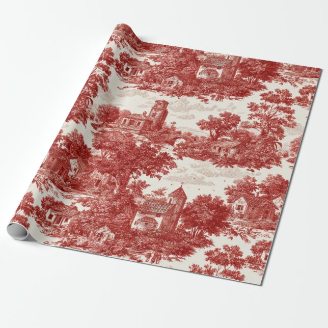 Papel De Regalo Red Toile Countryside Scene (8) (Desenrollado)