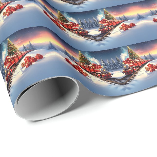 Papel De Regalo Red Train Christmas Tree Holiday Wrapping Paper (Esquina del rollo)