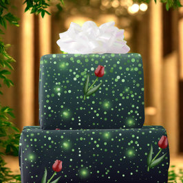 Papel De Regalo Red Tulips & Green Sparkle Gradient Gorgeous 