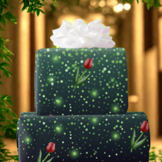 Papel De Regalo Red Tulips & Green Sparkle Gradient Gorgeous 