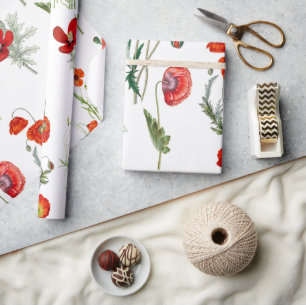 Papel De Regalo Red Watercolor Poppies Florals