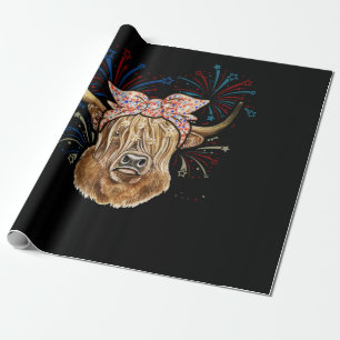 Papel De Regalo Red White Blue Highland Cow Patriot Bandana USA