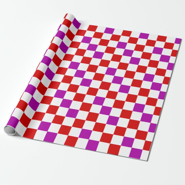 Papel De Regalo Red White Purple Checkered Pattern Design  (Desenrollado)