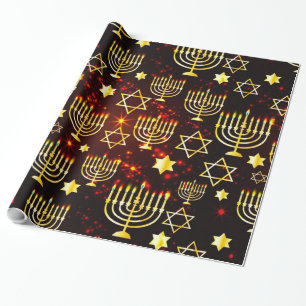 Papel De Regalo Red y oro Hanukkah Menorah