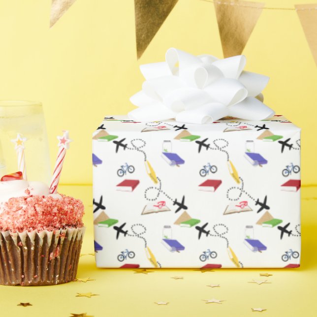 Papel De Regalo Red Yellow Blue Airplane Bicycle  (Fiesta de cumpleaños )