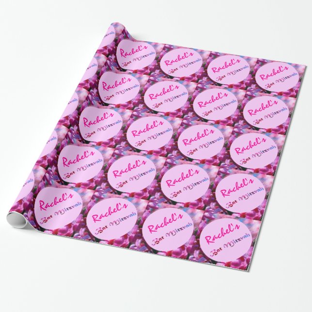 Papel De Regalo Redbud rosado florece palo Mitzvah personalizado (Desenrollado)