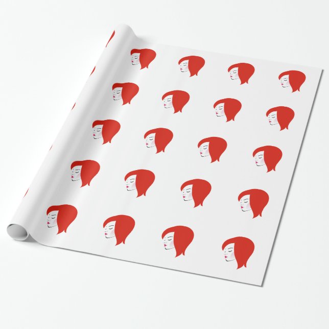 Papel De Regalo Redhead hermoso que lleva un lápiz labial rojo (Desenrollado)