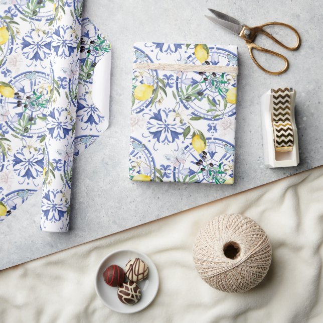 Papel De Regalo Redondo,ornamental ,azulejo español ,mediterráneo  (Artesanía)