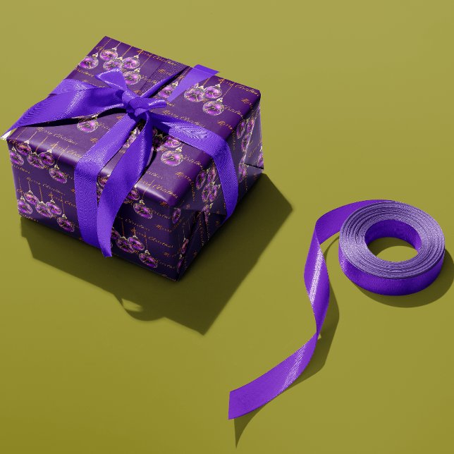 Papel De Regalo Regal Purple y Gold Merry Christmas Luxury (Elegant Bright Royal Purple and Gold Merry Christmas Gift Wrap Roll)