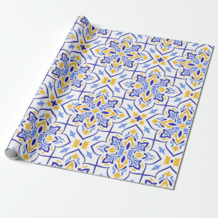 Papel De Regalo Regal Symphony Blue and Gold Luxury Mediterranean