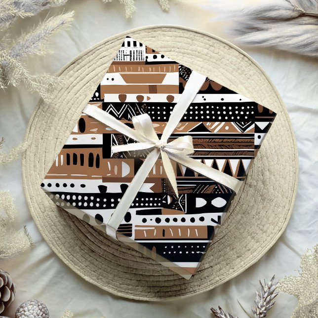 Papel De Regalo Regalo afroamericano de la etnia tribal rusa (Rustic Tribal Ethnic Earthy African American Gift Wrapping Paper)