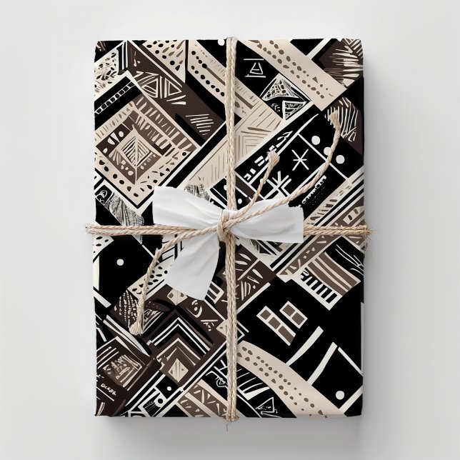 Papel De Regalo Regalo afroamericano tribal étnico moderno (Tribal Ethnic Modern Earthy African American Gift Wrapping Paper)