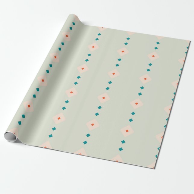 Papel De Regalo Regalo azul de patrón de diamante retro presente (Desenrollado)