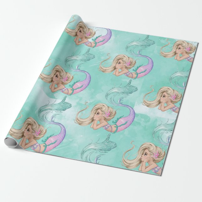 Papel De Regalo Regalo azul rosa de la sirena (Desenrollado)