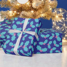 Papel De Regalo Regalo azul turquesa y rosa Mistletoe oscuro de va