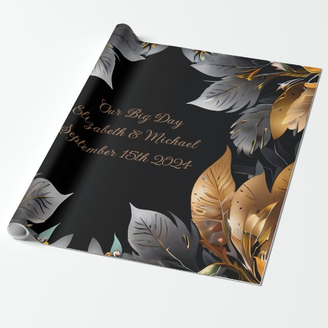 Papel De Regalo Regalo Boda personalizado oro y plata (Desenrollado)