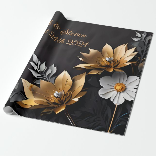 Papel De Regalo Regalo Boda personalizado oro y plata (Desenrollado)