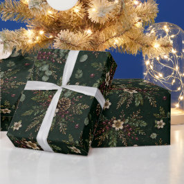 Papel De Regalo Regalo Botánico de Lujo de Medianoche Verde Esmera