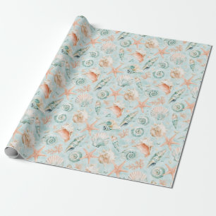 Papel De Regalo Regalo Costero de Acuarela Estrella de Mar Concha 