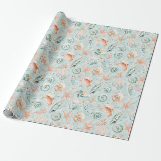 Papel De Regalo Regalo Costero de Acuarela Estrella de Mar Concha 
