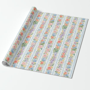 Papel De Regalo Regalo de acuarela de franja floral rosa azul