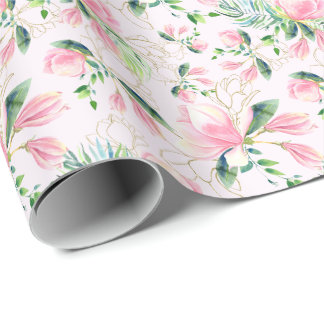 Papel De Regalo Regalo de Acuarela de Magnolia Rosa Elegante