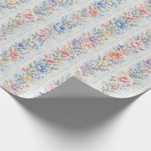 Papel De Regalo Regalo de Acuarela de Raya Floral Vintage Azul
