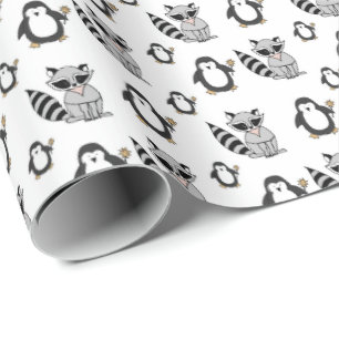 Papel De Regalo Regalo de amigos de pingüino mapache lindo bebé