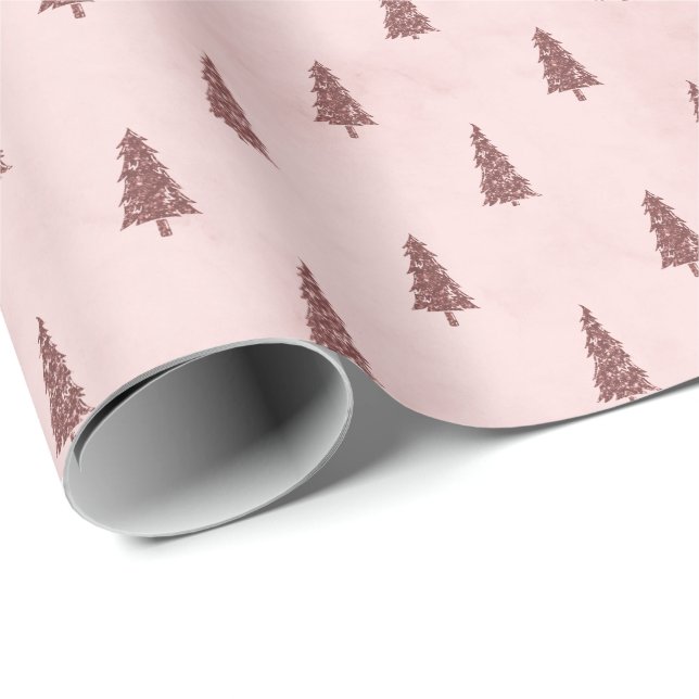 Papel De Regalo Regalo de árboles de navidad elegantes rosados de  (Esquina del rollo)