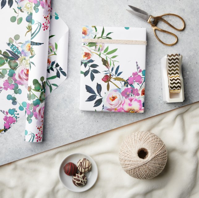 Papel De Regalo Regalo de boda floral boho bonito rosa lavanda (Artesanía)