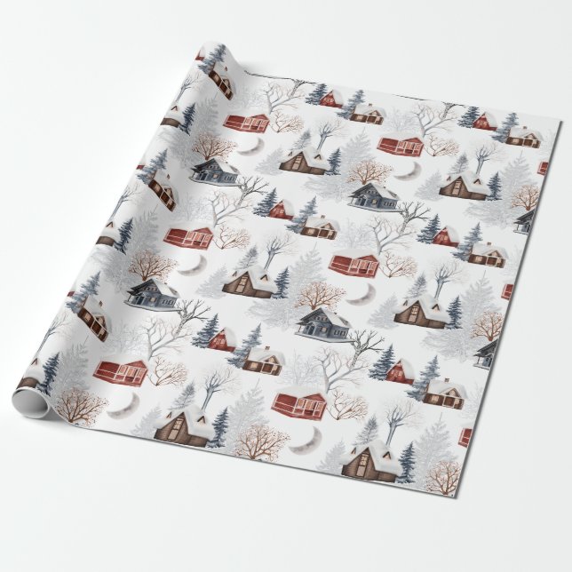 Papel De Regalo Regalo de cabaña de invierno para Navidades de nie (Desenrollado)
