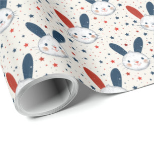 Papel De Regalo Regalo de conejo patriótico lindo estrellas rojo b