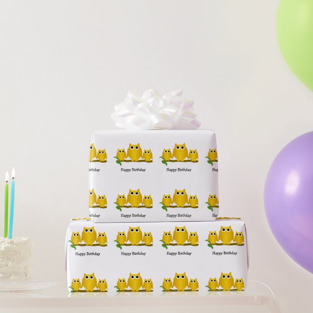 Papel De Regalo Regalo de cumpleaños con diseño de búhos de oro (Regalos de fiesta)