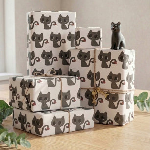 Papel De Regalo Regalo de cumpleaños con patrón de gato negro lind
