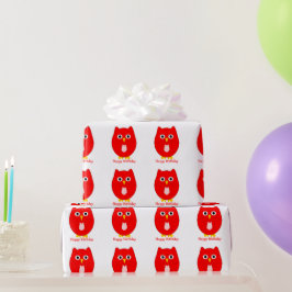 Papel De Regalo Regalo de cumpleaños de diseño de búho rojo
