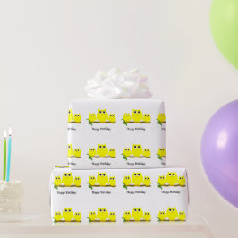 Papel De Regalo Regalo de cumpleaños de diseño de búhos amarillos