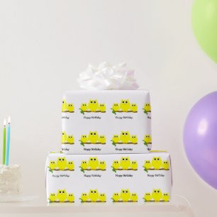 Papel De Regalo Regalo de cumpleaños de diseño de búhos amarillos