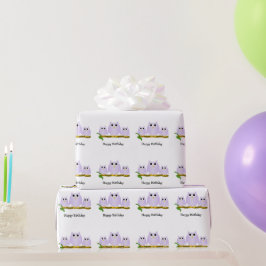 Papel De Regalo Regalo de cumpleaños de diseño de búhos lila