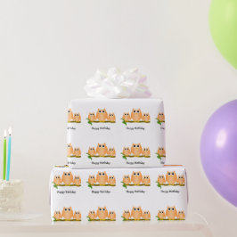 Papel De Regalo Regalo de cumpleaños de diseño de búhos naranjas