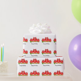 Papel De Regalo Regalo de cumpleaños de diseño de búhos rojos