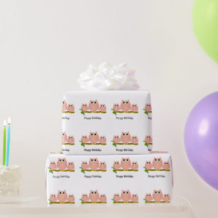 Papel De Regalo Regalo de cumpleaños de diseño de búhos rosas