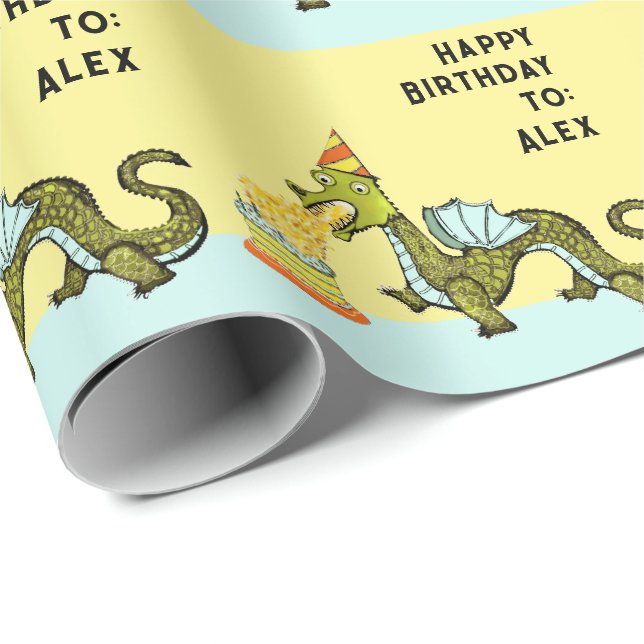 Papel De Regalo Regalo de cumpleaños de Dragon personalizado (Esquina del rollo)