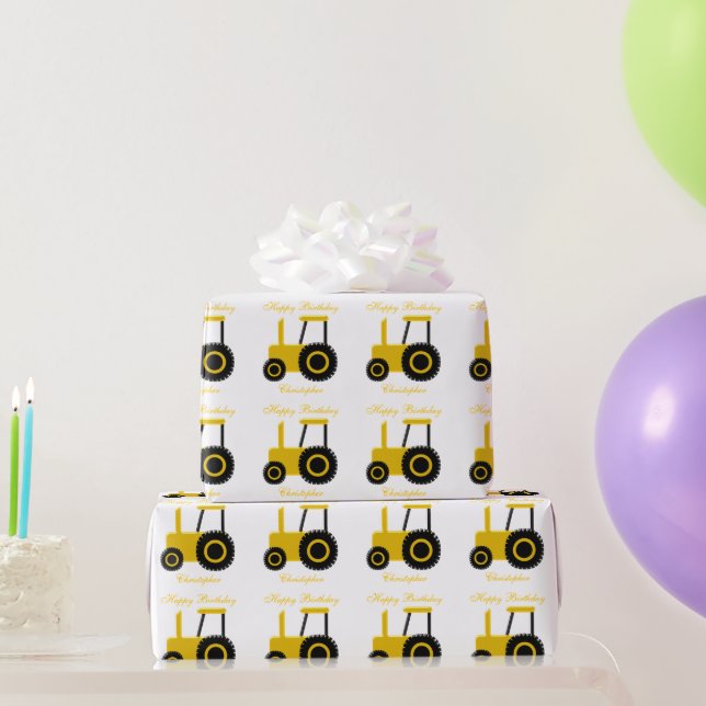 Papel De Regalo Regalo de cumpleaños de tractor amarillo (Regalos de fiesta)