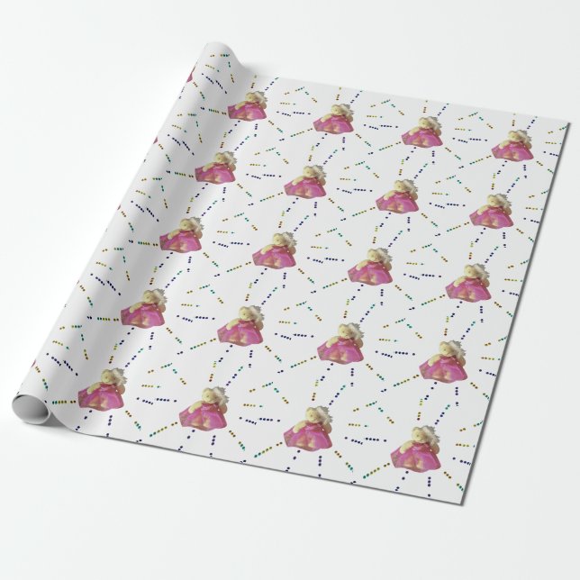 Papel De Regalo Regalo de cumpleaños fiesta rosado para niños con  (Desenrollado)
