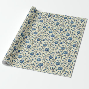 Papel De Regalo Regalo de cumpleaños   Flor azul y hoja sin foco