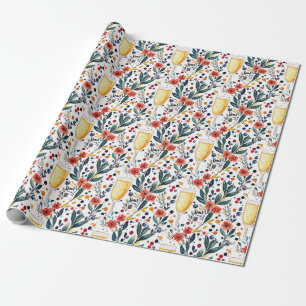 Papel De Regalo Regalo de cumpleaños Floral Con Gafas De Champag