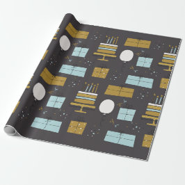 Papel De Regalo Regalo de cumpleaños ilustrado gris y dorado