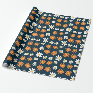 Papel De Regalo Regalo de cumpleaños   Naranja y margarita blanca
