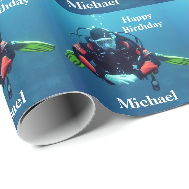 Papel De Regalo Regalo de cumpleaños personalizado buceo con (Esquina del rollo)